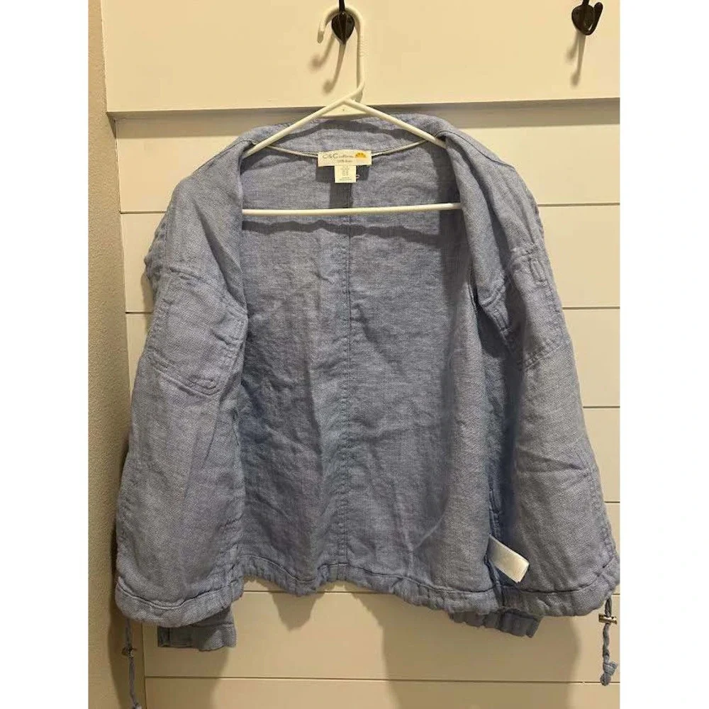C&C California Womens Blue 100% Linen Nautical Coastal Jacket Roll Tab Med - Picture 7 of 8